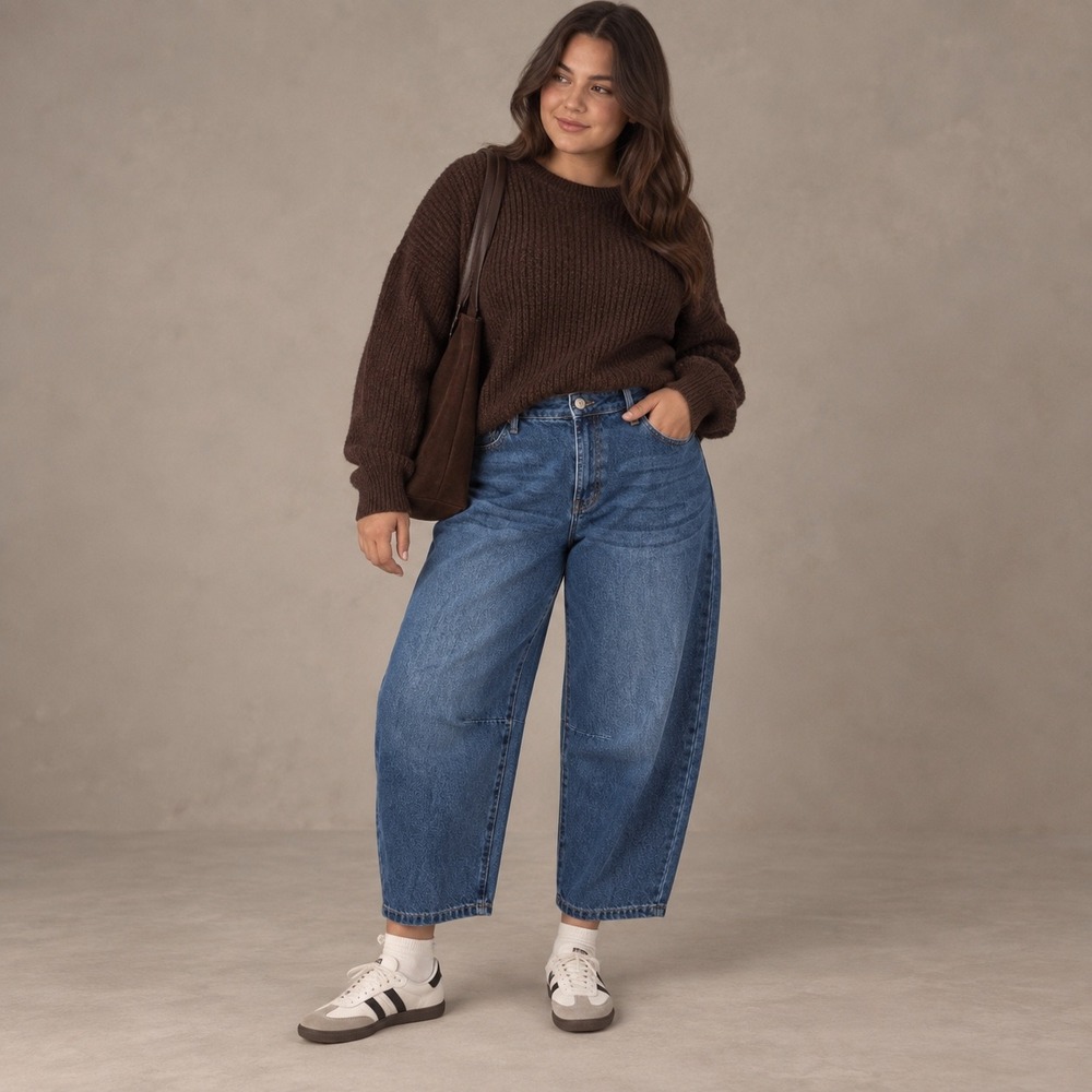 New Max High Rise Barrel Jeans 16P Petite Crop Wide Leg Medium Wash NWT